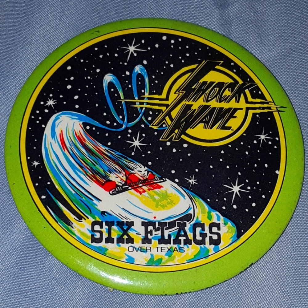 Six Flags Over Texas - Shockwave 3" Medium Size Vintage Button from 1977
